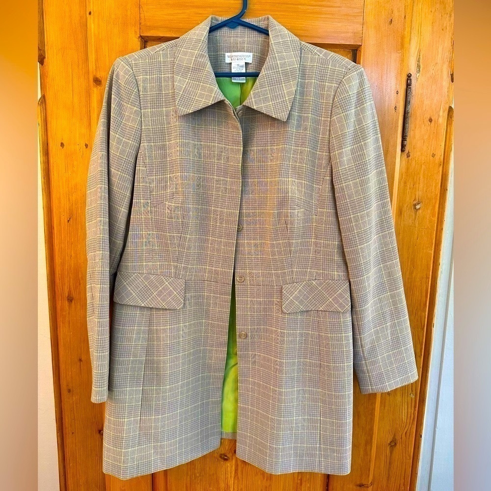 Worthington Stretch Lightweight Plaid Jacket/Blazer Size 12 Academia NWT
